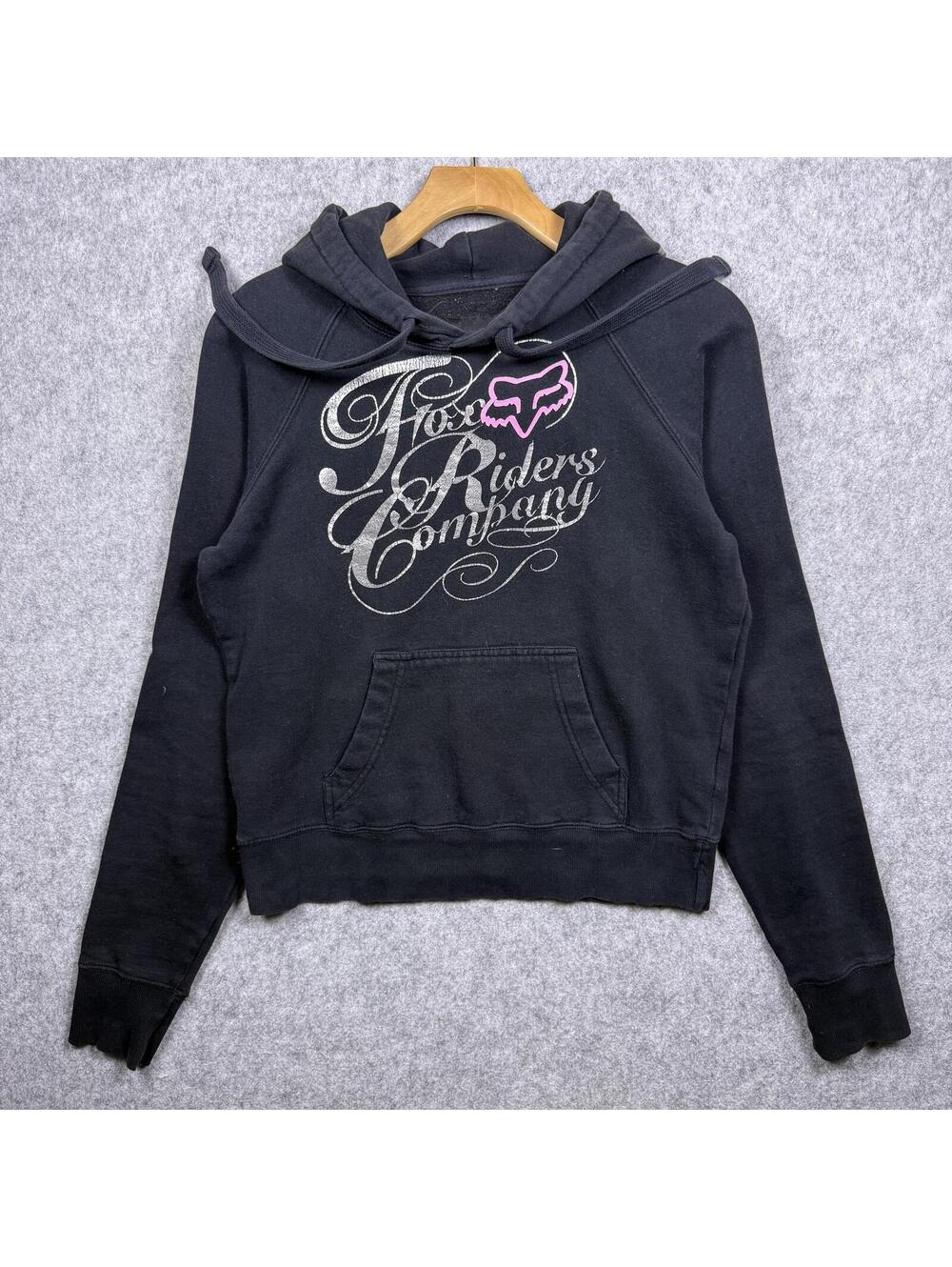 Y2K Fox Riders Company Racing Logo Pullover Hoodie Black M